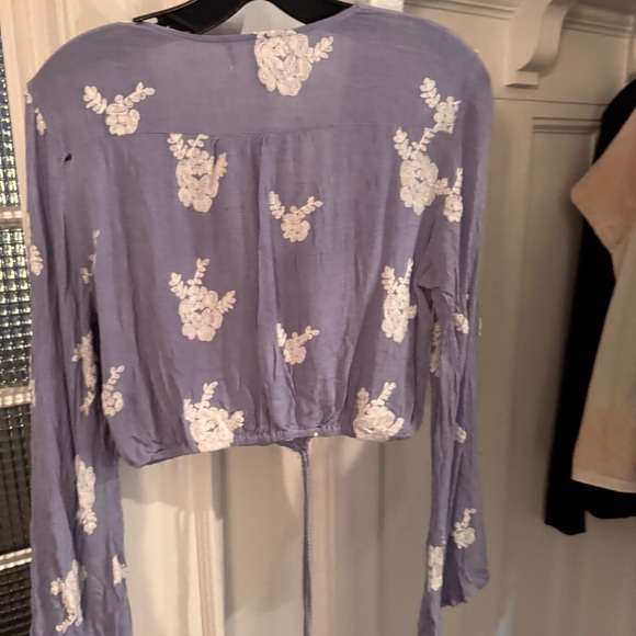 Lost + Wander Iris Crop Top Button Down White Floral Embroidery Bell Sleeves| M - Picture 2 of 9